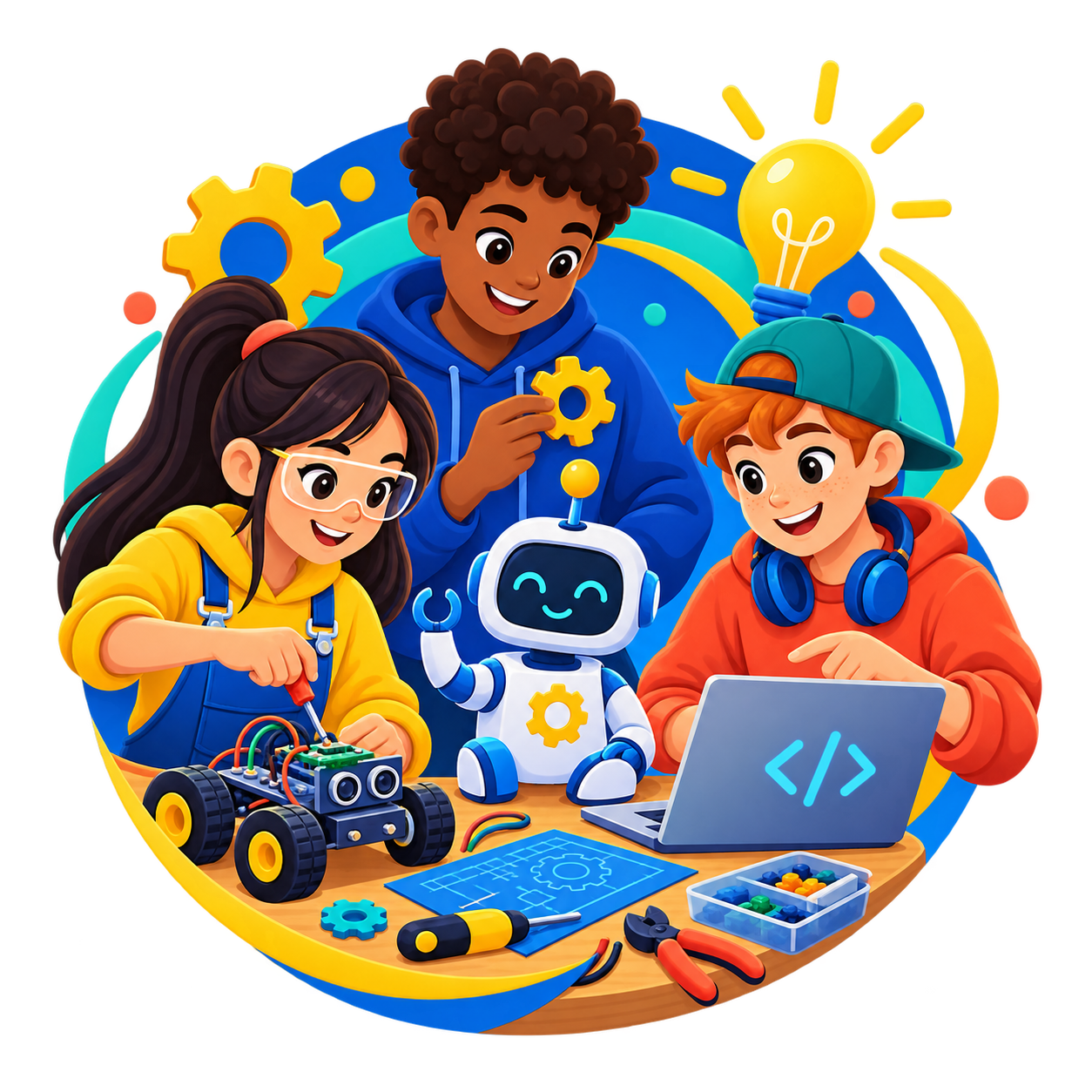 Young people taking part in Escape The AI Lab coding activities